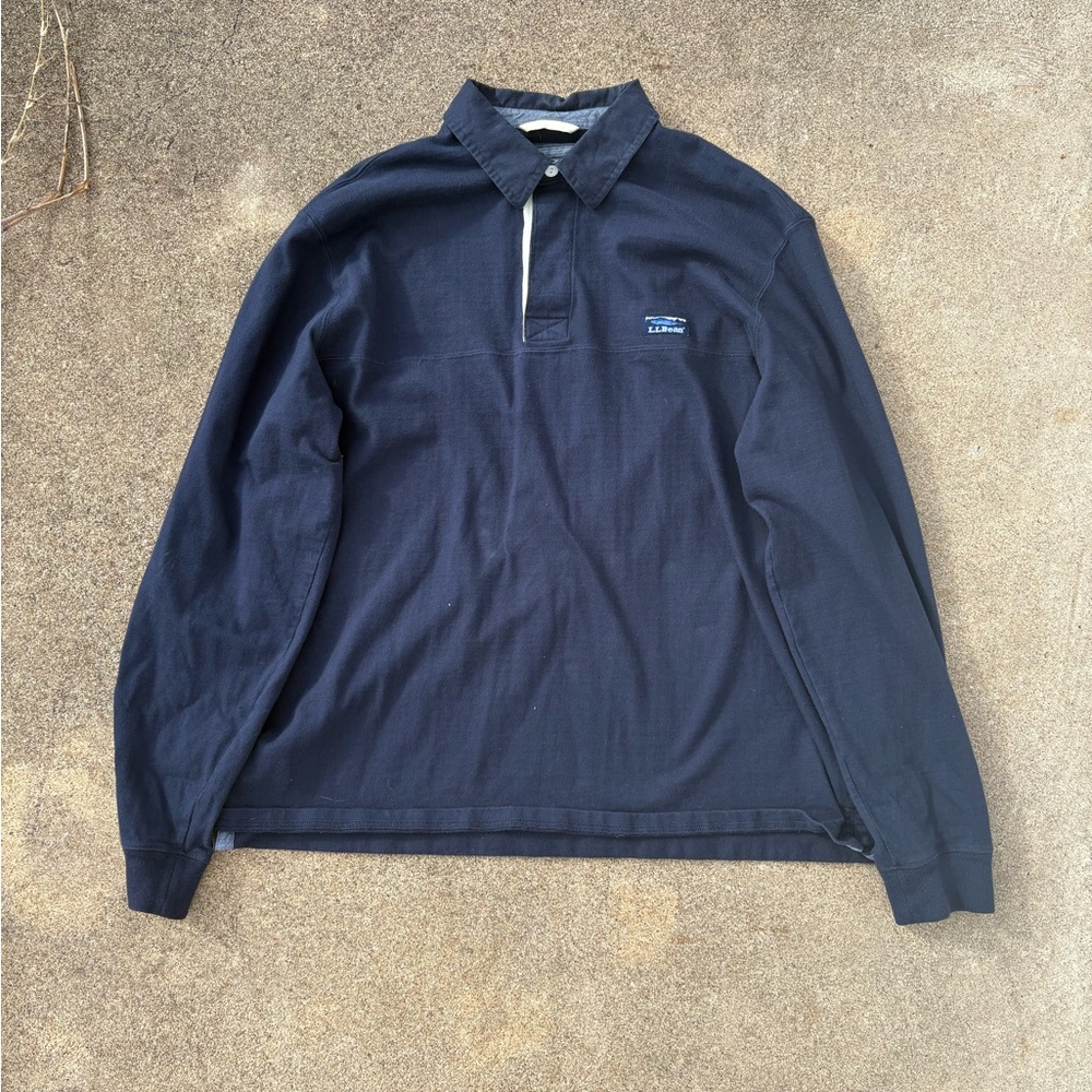 LL Bean navy heavyweight long sleeve polo